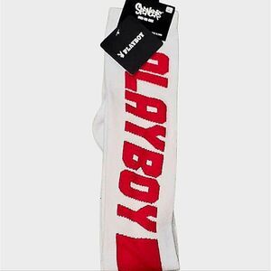 Playboy Bold Logo Race Stripes Over-The-Knee Socks